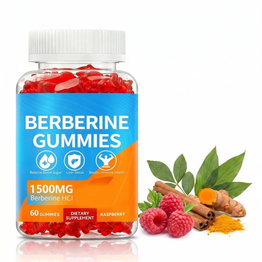 Frasco de Gomitas de Berberina HCl 1500 mg sabor frambuesa